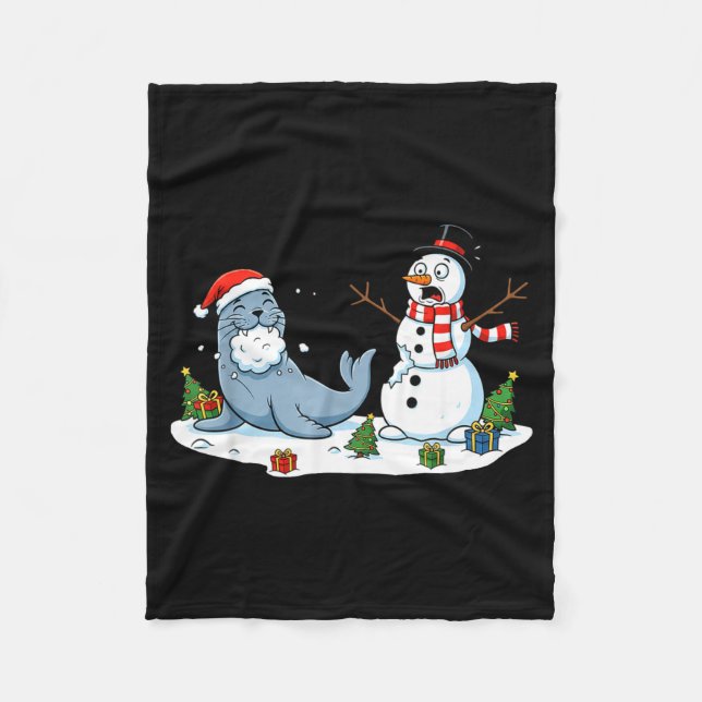 Cobertor De Velo Funny Christmas Snowman Sea Lion Xmas Mens Womens  (Frente)