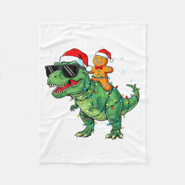 Cobertor De Velo Funny Christmas T Rex Dinosaur Gingerbread Lights  (Frente)