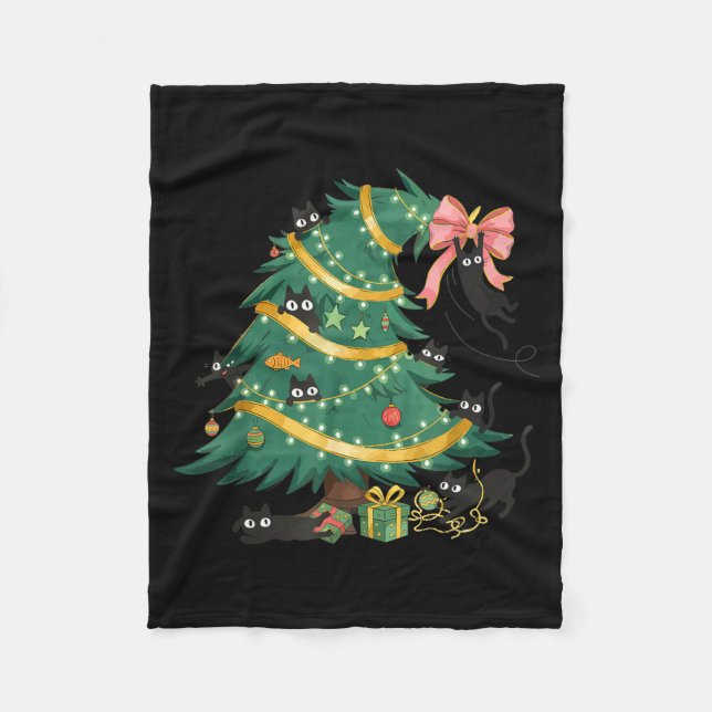 Cobertor De Velo Funny Christmas Tree Cute Black Cat Matching Famil (Frente)