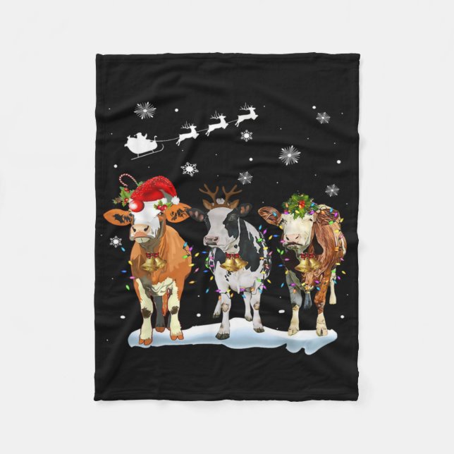 Cobertor De Velo Funny Cow Santa Merry Christmas Xmas Lights Pajama (Frente)