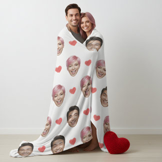 Cobertor De Velo Funny Custom Couple Faces Pattern Red Hearts