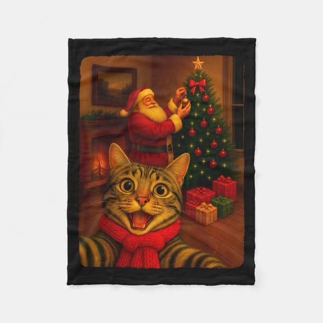 Cobertor De Velo Funny Cute Cat Selfie With Santa Christmas Xmas Wo (Frente)