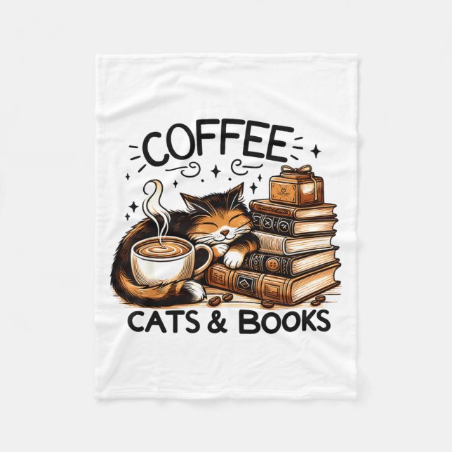 Cobertor De Velo Funny Cute Coffee Cats Books Lover Women Men Kids  (Frente)