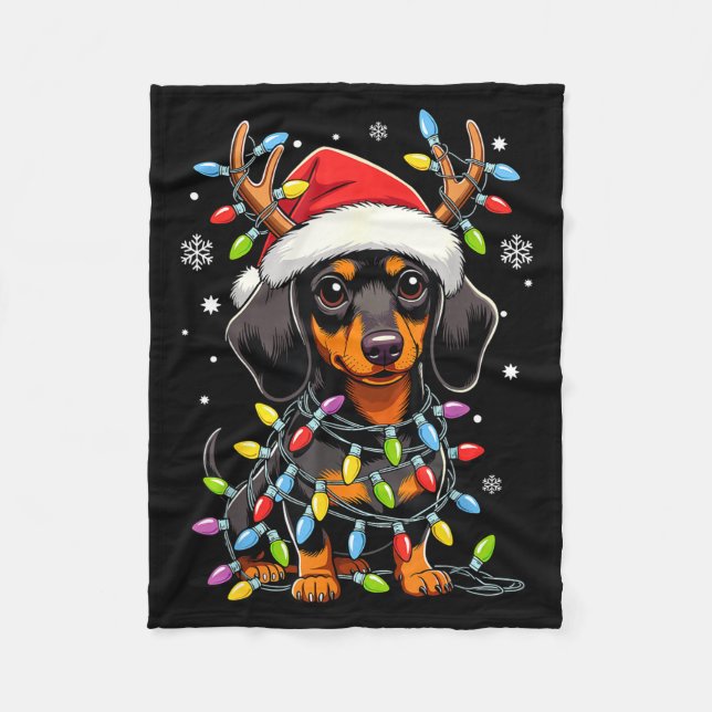 Cobertor De Velo Funny Dachshund Christmas Lights Santa Hat Xmas  (Frente)