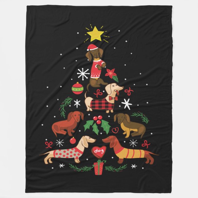 Cobertor De Velo Funny Dachshund Christmas Tree (Frente)