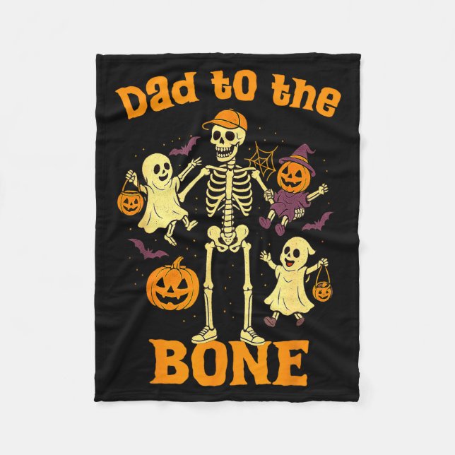 Cobertor De Velo Funny Dad To The Bone Skeleton With Kids Halloween (Frente)