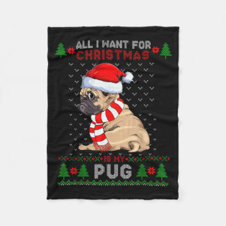 Cobertor De Velo Funny Dog Lovers Cute Pug Santa Hat Ugly Christmas