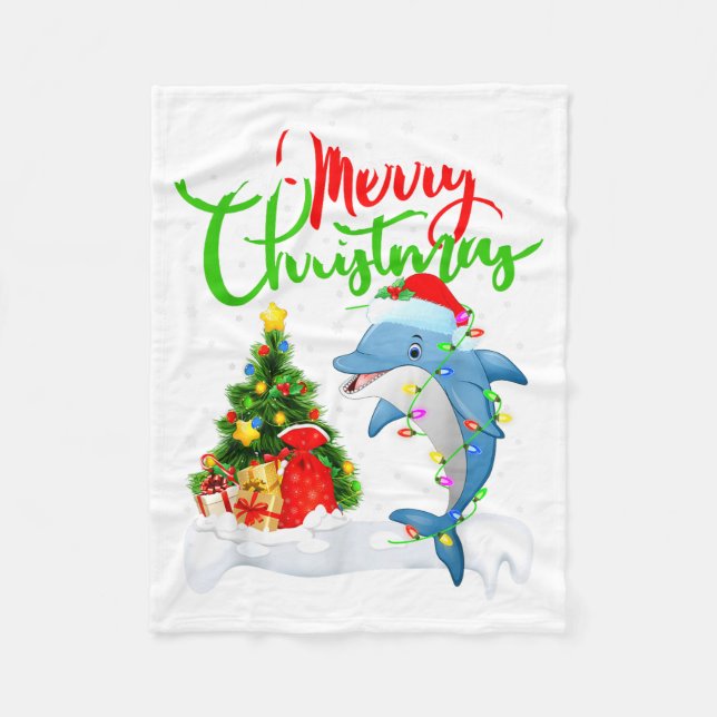 Cobertor De Velo Funny Dolphin Fish Lover Xmas Lighting Dolphin Chr (Frente)