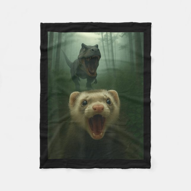 Cobertor De Velo Funny Ferret Selfie With T-rex Dinosaur Gifts Men  (Frente)