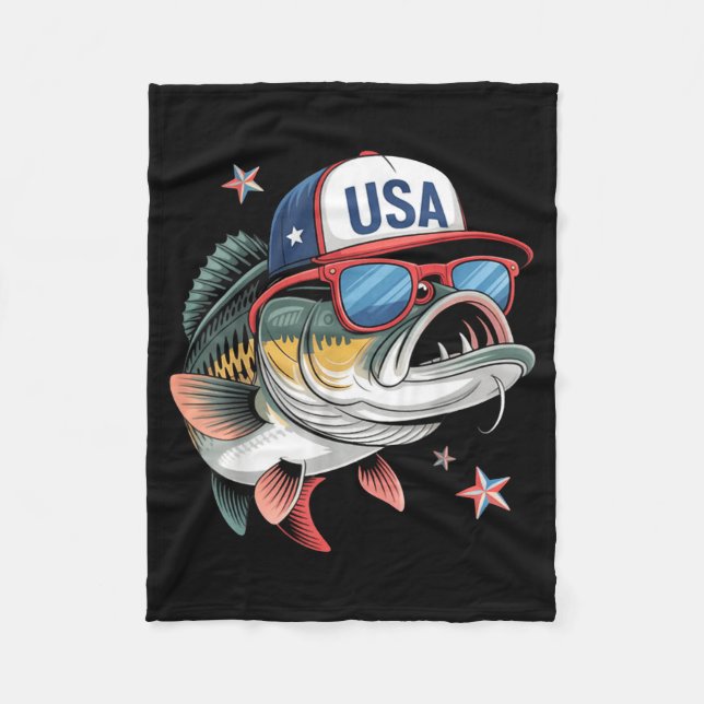 Cobertor De Velo Funny Fishing &amp; Fisherman Gift American Flag  (Frente)