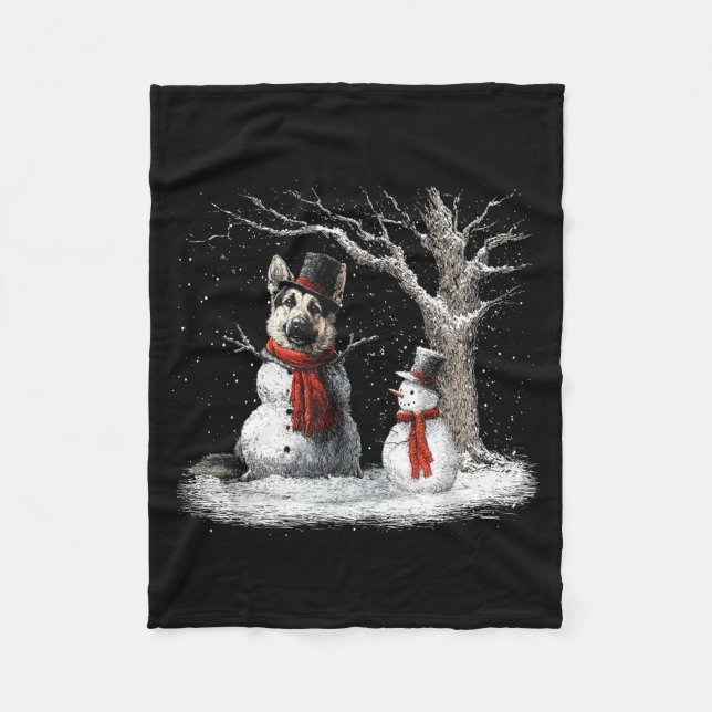 Cobertor De Velo Funny German Shepherd Dog In The Snow Tree Christm (Frente)