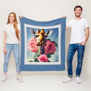 Cobertor De Velo Funny Giraffe e Rosas Surreal