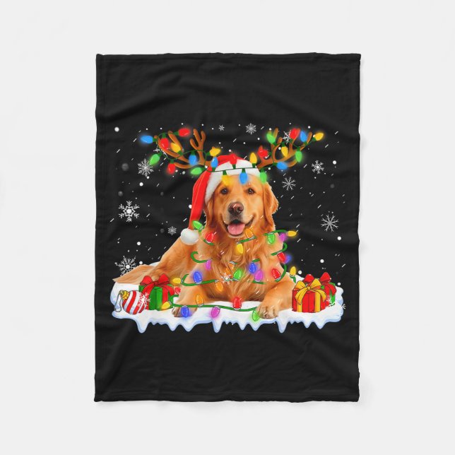 Cobertor De Velo Funny Golden Retriever Christmas Santa Hat Reindee (Frente)