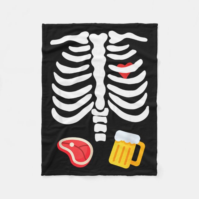 Cobertor De Velo Funny Halloween Skeleton Beer &amp; Steak Costume  (Frente)