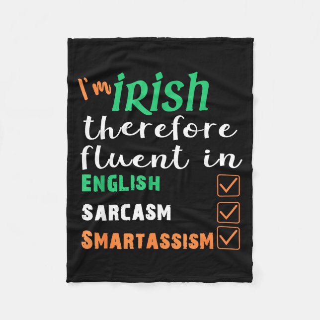 Cobertor De Velo Funny Irish Fluent In Smart St Patricks Gift  (Frente)