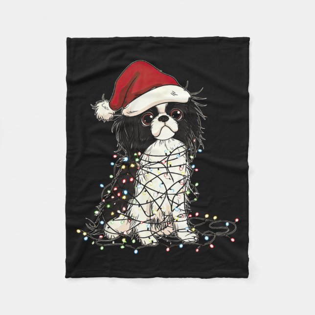 Cobertor De Velo Funny Japanese Chin Christmas Graphics Dog Lights  (Frente)