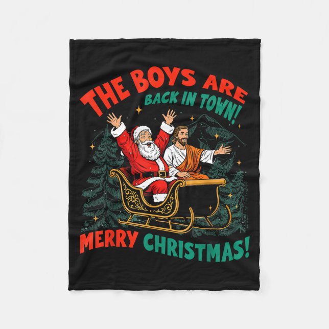 Cobertor De Velo Funny Jesus Santa The Boys Are Back In Town Merry  (Frente)