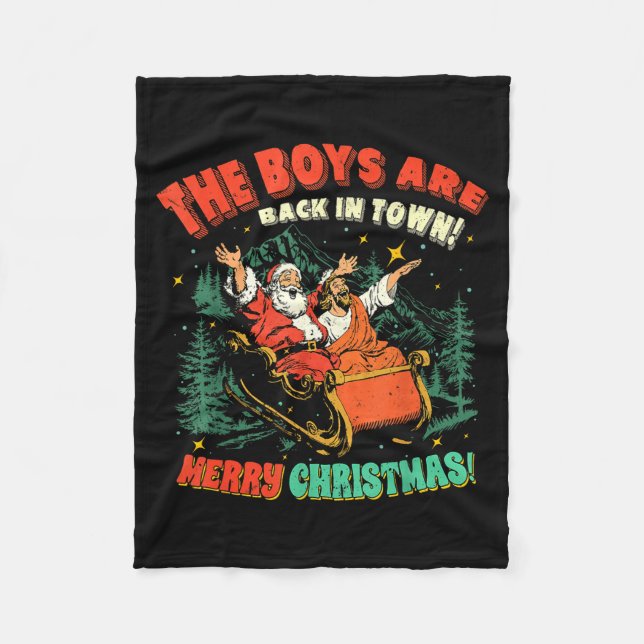 Cobertor De Velo Funny Jesus Santa The Boys Are Back In Town Merry  (Frente)