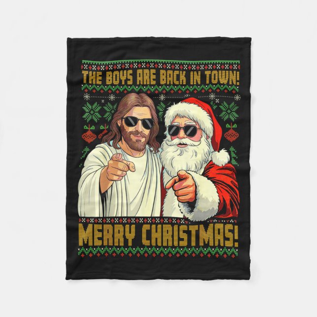 Cobertor De Velo Funny Jesus Santa The Boys Are Back In Town Merry  (Frente)
