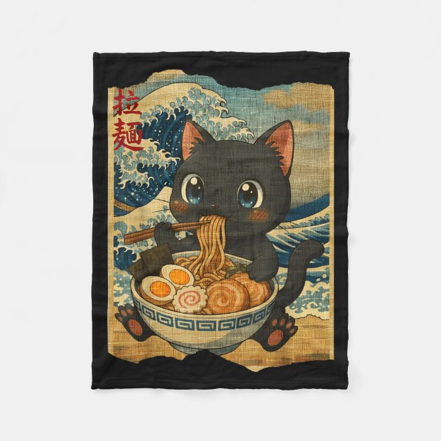 Cobertor De Velo Funny Kawaii Black Cat Ramen Noodle Bowl Japanese  (Frente)