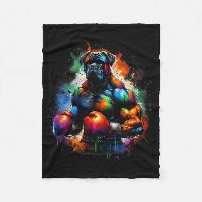 Cobertor De Velo Funny Kickboxing Or Boxing Boxer Dog Paint Splash  (Frente)