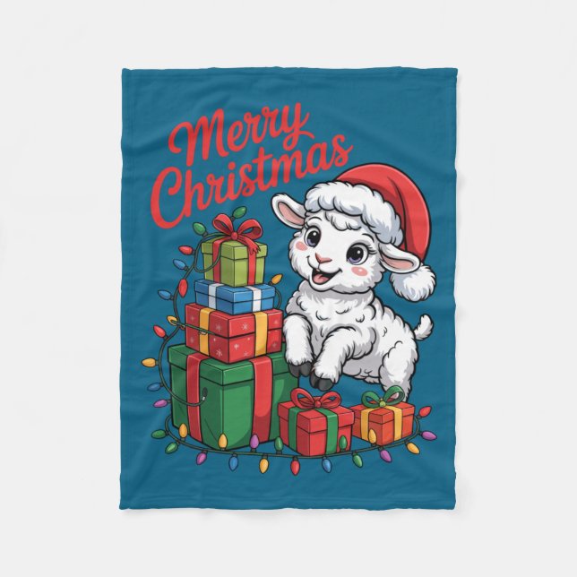 Cobertor De Velo Funny Lamb Santa Hat Animals Lovers Ugly Christmas (Frente)