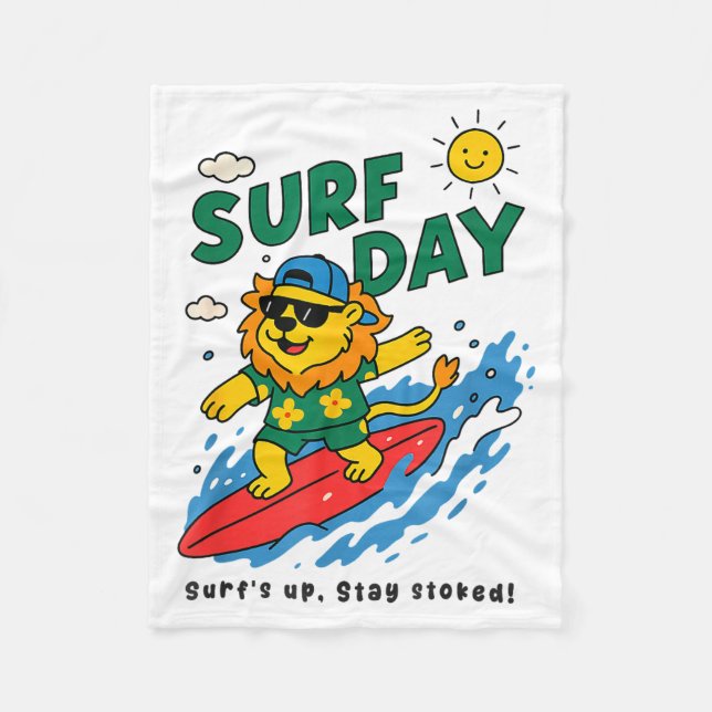 Cobertor De Velo Funny Lion Surfing Summer Vacation Surf Day Boys G (Frente)