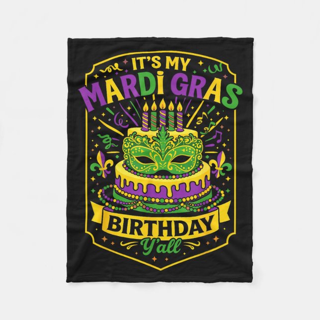 Cobertor De Velo Funny Mardi Gras Birthday Y’all Cake Carnival Cele (Frente)