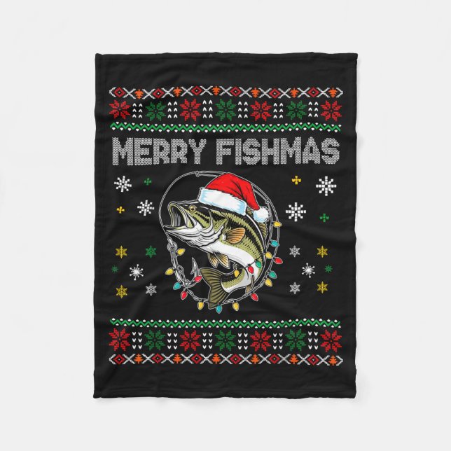Cobertor De Velo Funny Merry Fishmas B Fishing Christmas Ugly Sweat (Frente)
