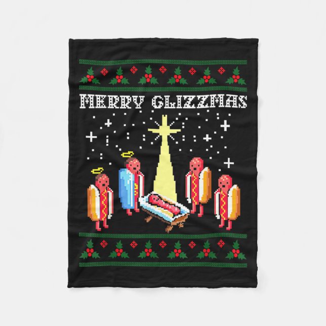 Cobertor De Velo Funny Merry Glizzmas Hot Dogs Family Group Ugly Ch (Frente)