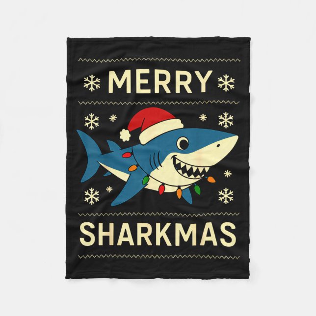 Cobertor De Velo Funny Merry Sharkmas Christmas Shark Humor  (Frente)