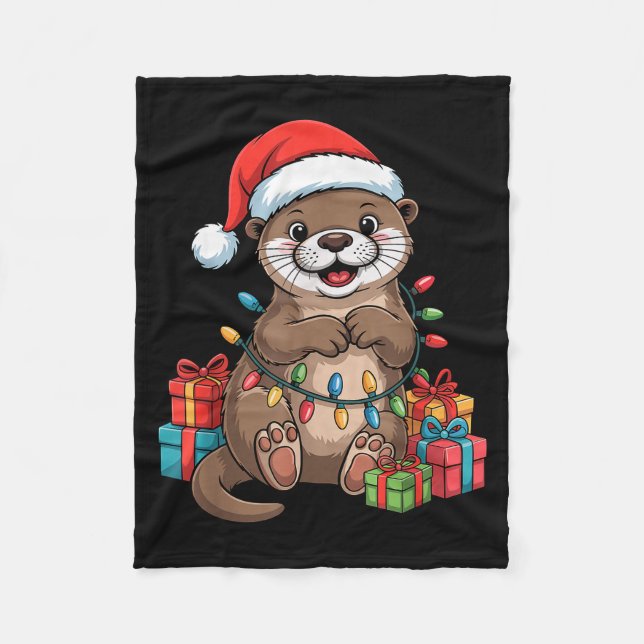 Cobertor De Velo Funny Otter Santa Hat Animals Lovers Ugly Christma (Frente)