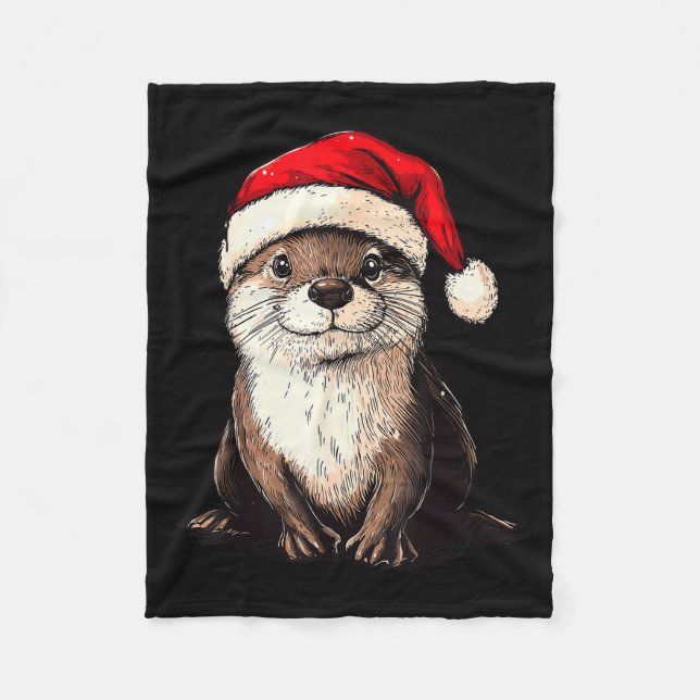 Cobertor De Velo Funny Otter Santa Hat Xmas Otter Lovers Christmas  (Frente)