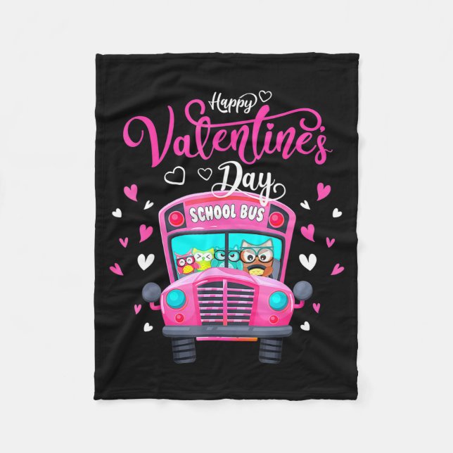 Cobertor De Velo Funny Owls School Bus Driver Happy Valentines Day  (Frente)