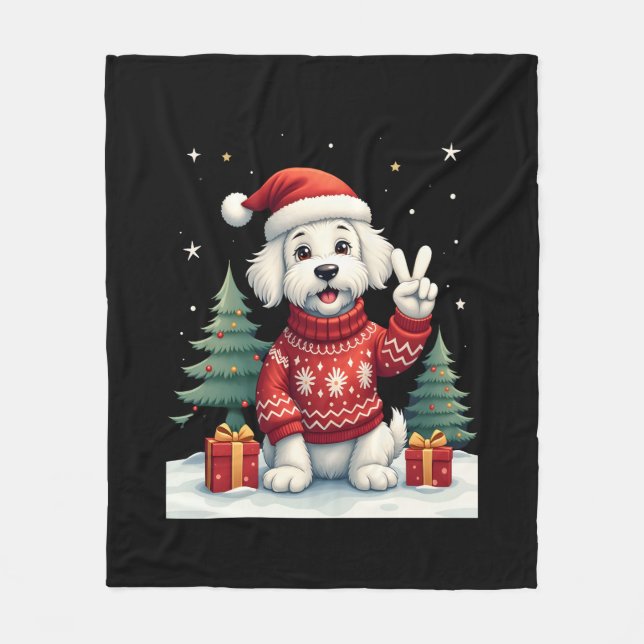 Cobertor De Velo Funny Peace Hand Maltese Christmas Lights Womens M (Frente)