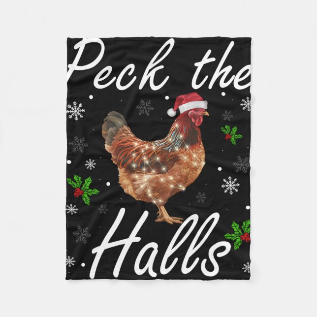 Cobertor De Velo Funny Peck The Halls Christmas Chicken Snowflakes  (Frente)
