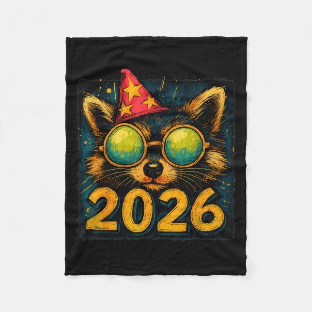 Cobertor De Velo Funny Raccoon 2026 New Year Party Animal Celebrati (Frente)