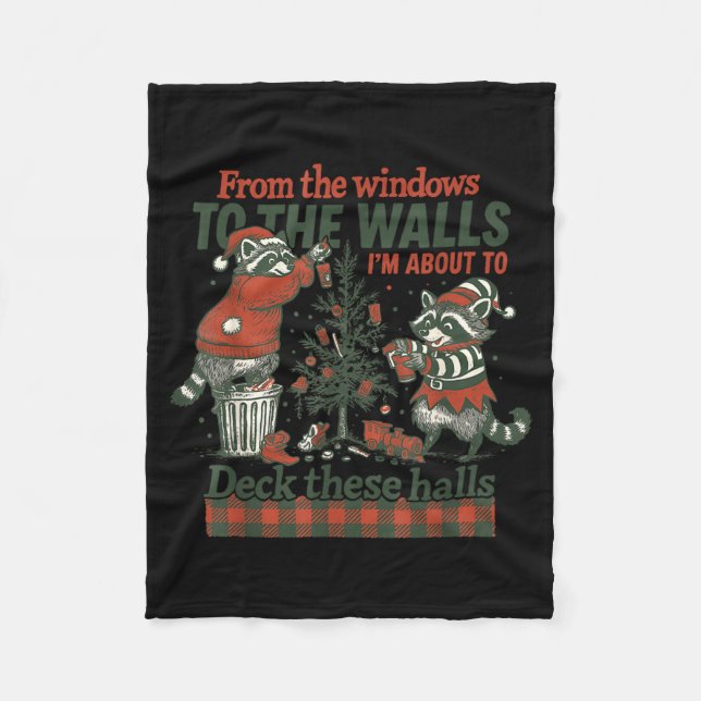 Cobertor De Velo Funny Raccoon Christmas Deck These Halls Humor  (Frente)
