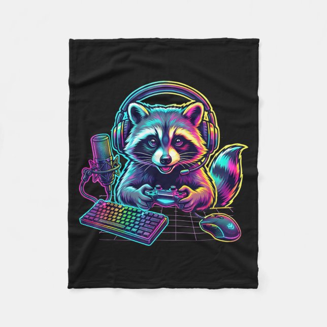 Cobertor De Velo Funny Raccoon Gamer Video Game Gaming Lover  (Frente)