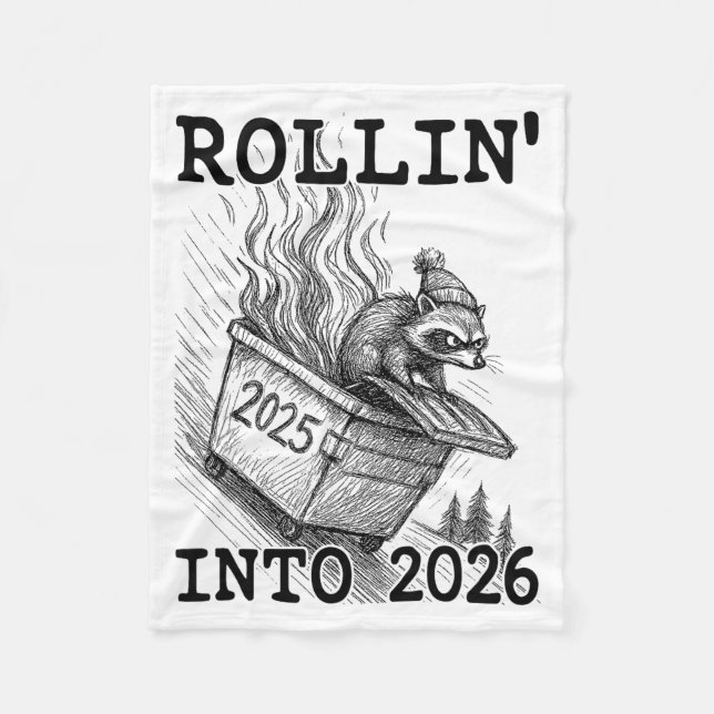Cobertor De Velo Funny Raccoon Rollin' Into 2026 Dumpster Fire New  (Frente)