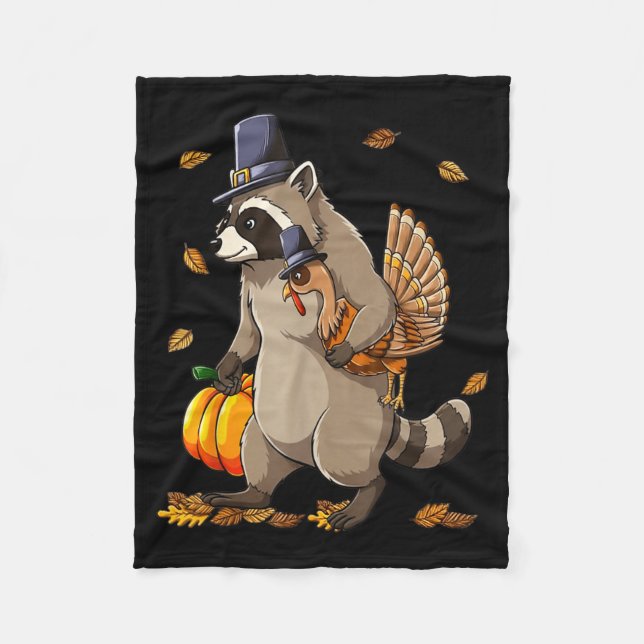 Cobertor De Velo Funny Raccoon Turkey Pumpkin Thanksgiving Gift Men (Frente)