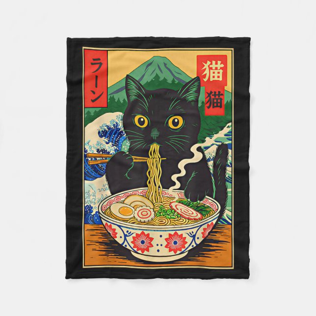 Cobertor De Velo Funny Ramen Cat Japanese Noodle Kitten  (Frente)