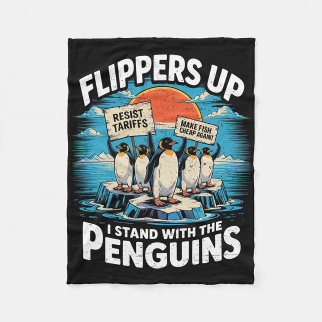 Cobertor De Velo Funny Resiste Pinguins Protestando Contra Tarifas  (Frente)