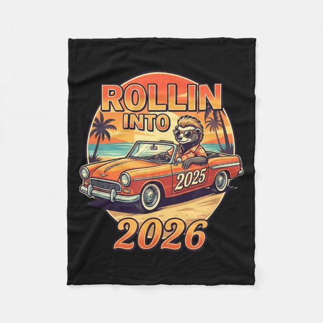 Cobertor De Velo Funny Rollin Into 2026 Retro Car Sunset Vibes Artw (Frente)