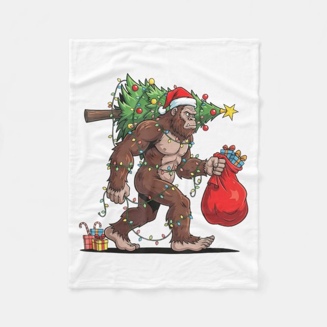 Cobertor De Velo Funny Santa Bigfoot Christmas Tree Lights Xmas Boy (Frente)