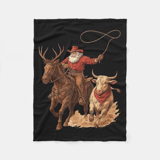 Cobertor De Velo Funny Santa Cowboy Rodeo Reindeer Western Horse Ro (Frente)