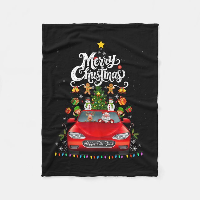 Cobertor De Velo Funny Santa Driving Wagon Red Truck Christmas Tree (Frente)