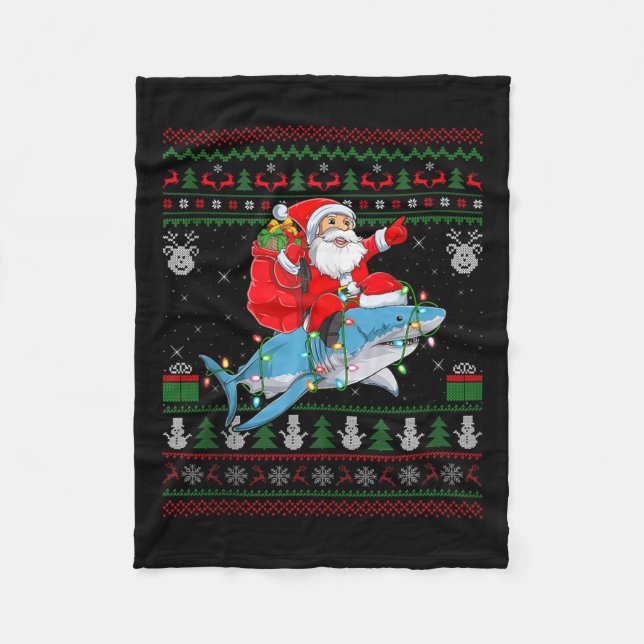 Cobertor De Velo Funny Santa Riding Shark Ugly Christmas Sweaters S (Frente)