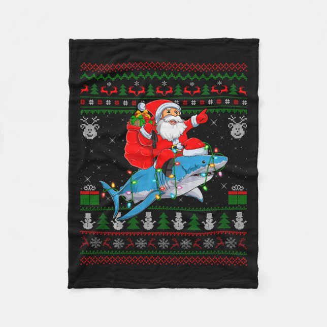 Cobertor De Velo Funny Santa Riding Shark Ugly Christmas Sweaters S (Frente)
