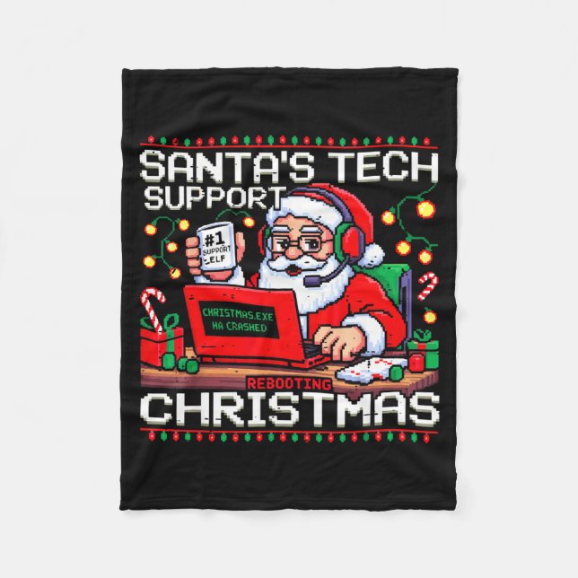 Cobertor De Velo Funny Santa's Tech Suprt Rebooting Christmas Ugly  (Frente)